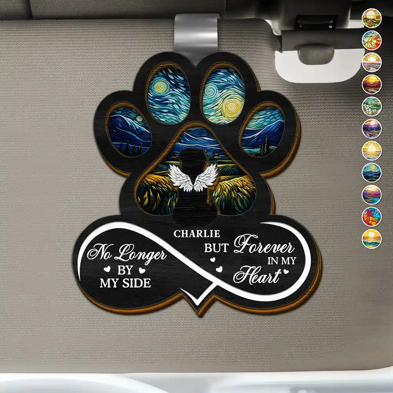 Memorial, Pet Lovers, Pet Mom, Pet Dad, Sad - Pet Forever In My Heart Always Loved - Personalized Custom Shaped Car Visor Clip