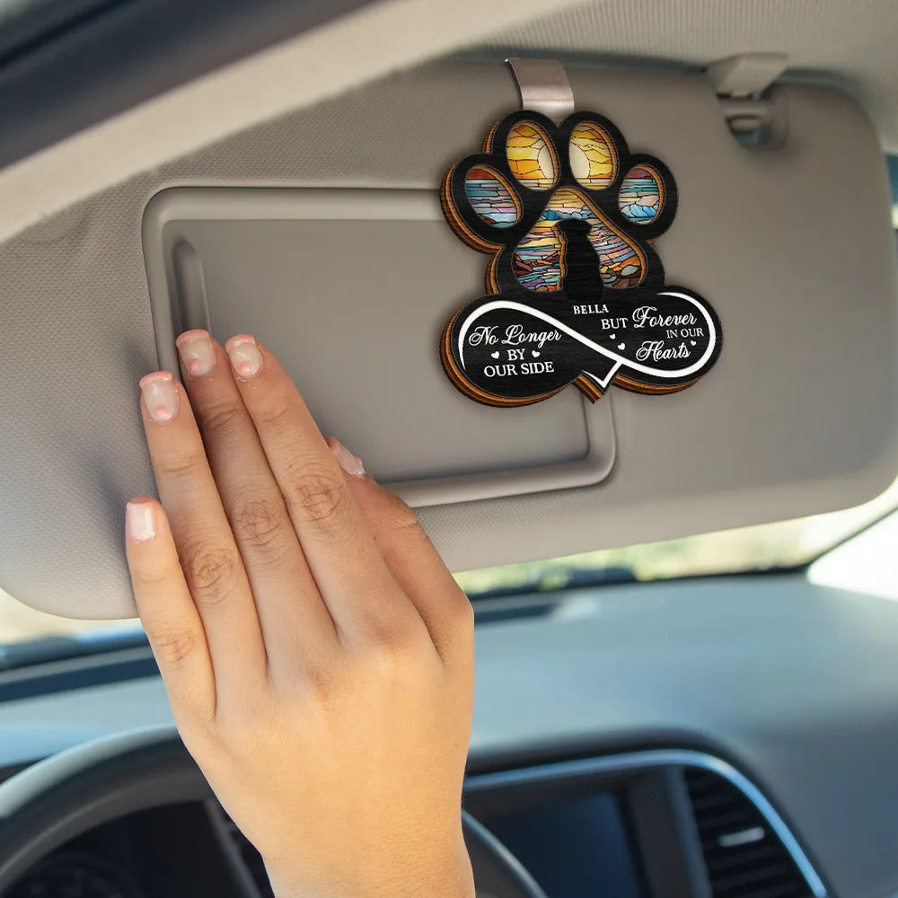 Memorial, Pet Lovers, Pet Mom, Pet Dad, Sad - Pet Forever In My Heart Always Loved - Personalized Custom Shaped Car Visor Clip