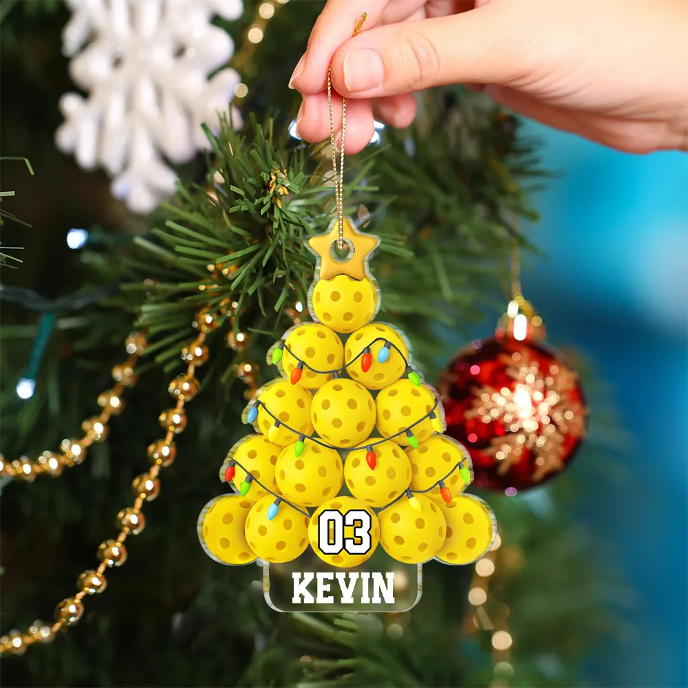 Gift For Yourself, Gift For Women, Gift For Men, Baseball, Basketball, Football, Golf, Happy, Christmas - Pickleball Christmas Tree - Personalized Custom Shaped Acrylic Ornament