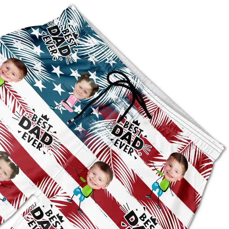 Custom Photo Best Dad Grandpa Ever - Personalized Unisex Beach Shorts