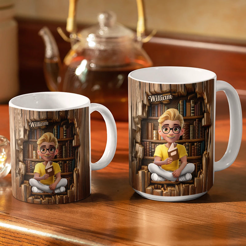 Reading, Gift For Yourself, Happy - Reading 3D Effect Girl Who Loves Books - Personalized White Edge-to-Edge Mug