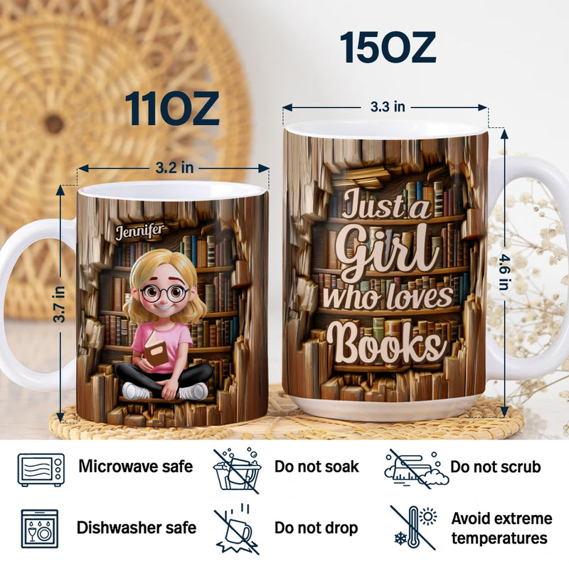 Reading, Gift For Yourself, Happy - Reading 3D Effect Girl Who Loves Books - Personalized White Edge-to-Edge Mug