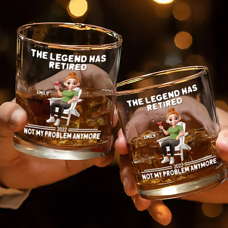 Retirement,Parents,Gift For Grandparents,Funny - Retired Not My Problem Anymore 3D Effect - Personalized Whiskey Glass