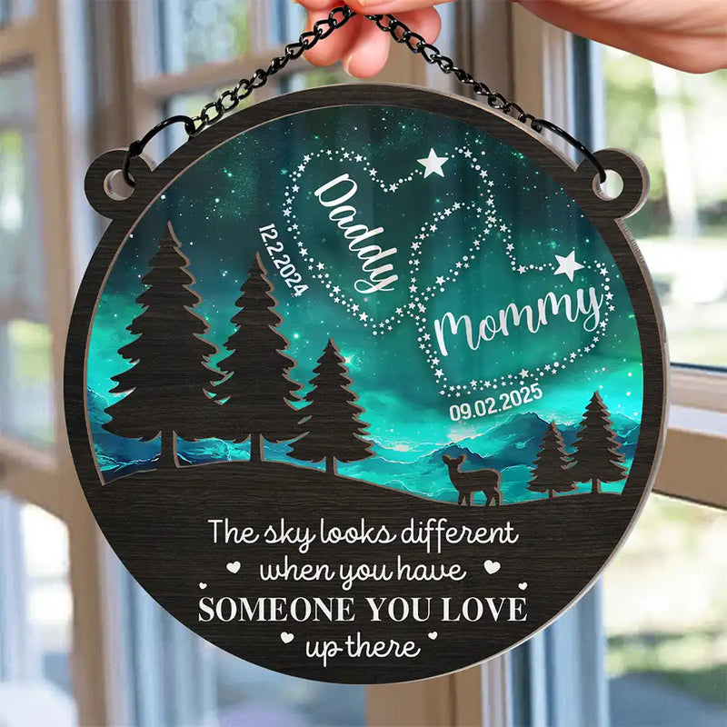 Gift For Yourself,Memorial,Pet Lovers,Pet Mom,Pet Dad,Gift For Women,Gift For Men,Family,Sad - Someone You Love Up There - Personalized Window Hanging Suncatcher Ornament