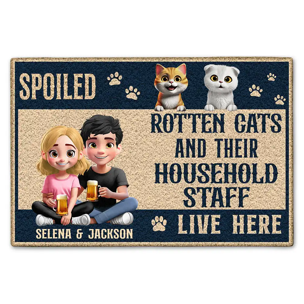 Spoiled Cats Live Here 3D Effect - Personalized Doormat