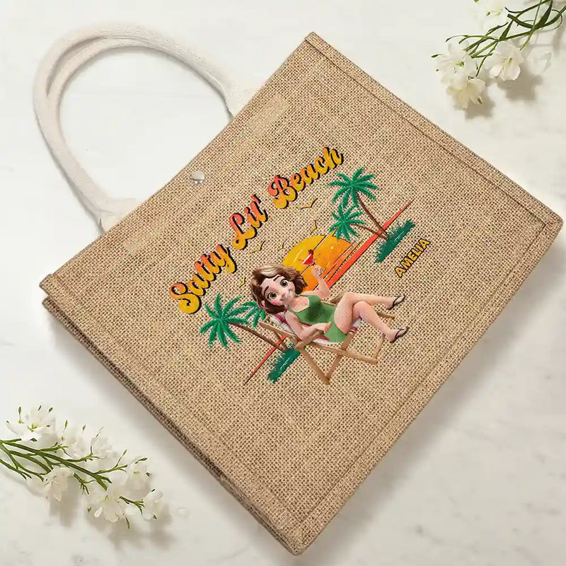 Beach, Summer, Gift For Yourself, Happy - Summer Time Just A Girl Who Loves Beach - Personalized Jute Beach Bag