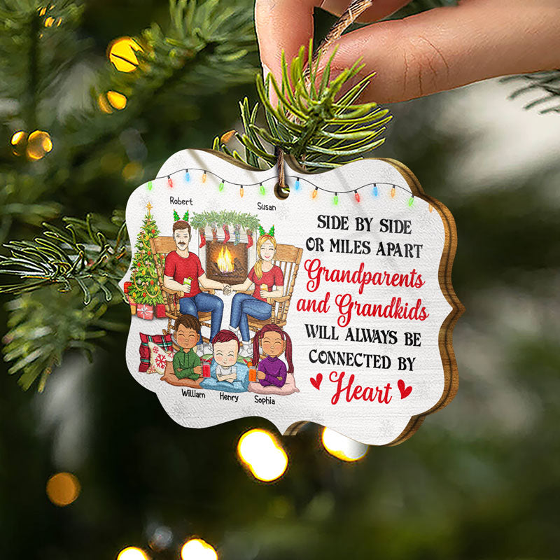 Family Grandparents & Grandkids Will Always Be Connected By Heart - Christmas Gift For Parents & Grandparents - Personalized Custom Wooden Ornament
