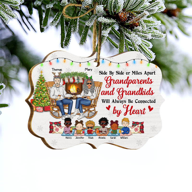 Family Grandparents & Grandkids Will Always Be Connected By Heart - Christmas Gift For Parents & Grandparents - Personalized Custom Wooden Ornament
