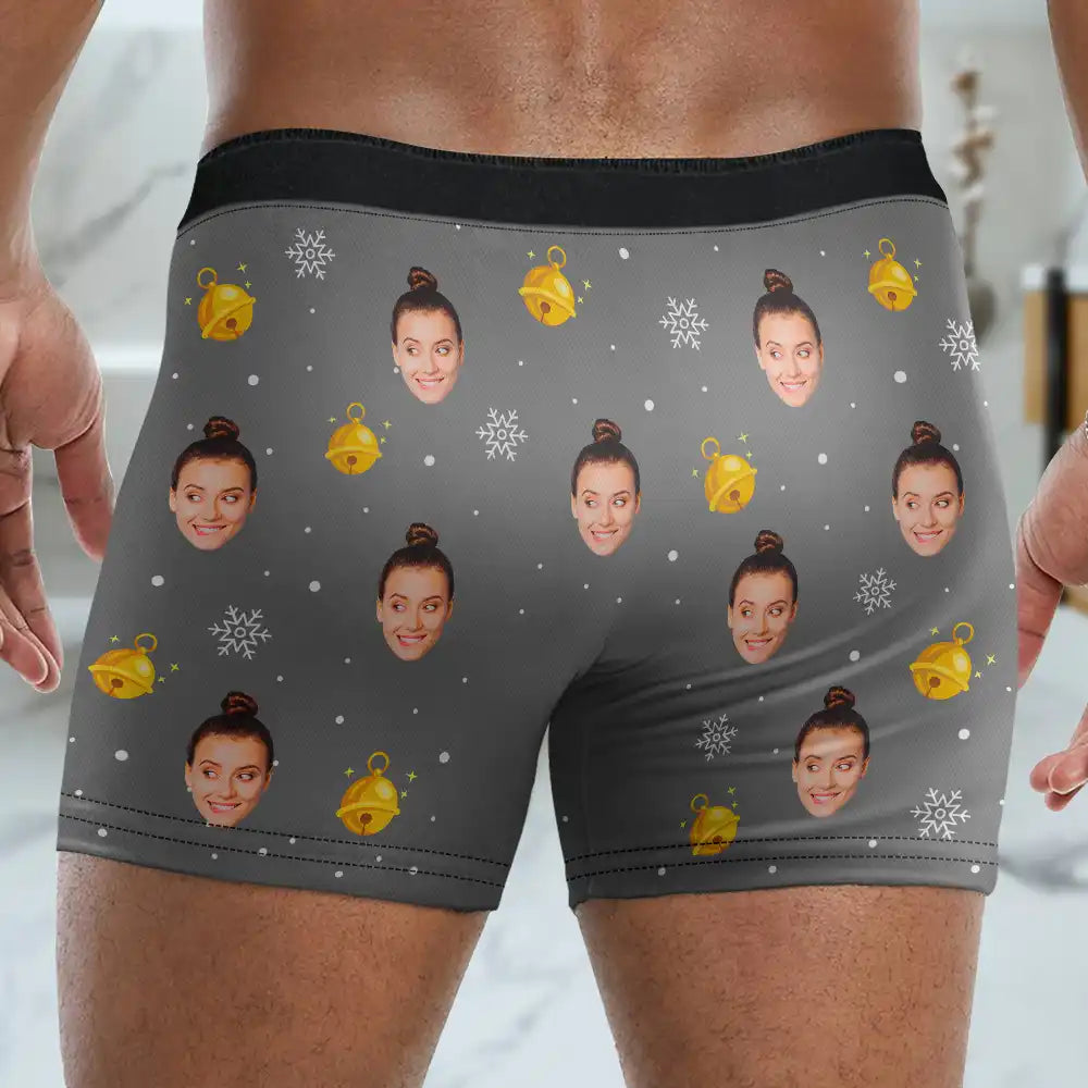 Gift For Couples, Gift For Husband - Custom Photo Funny Go Ahead Jingle My Bells - Personalized Men's Boxer Briefs