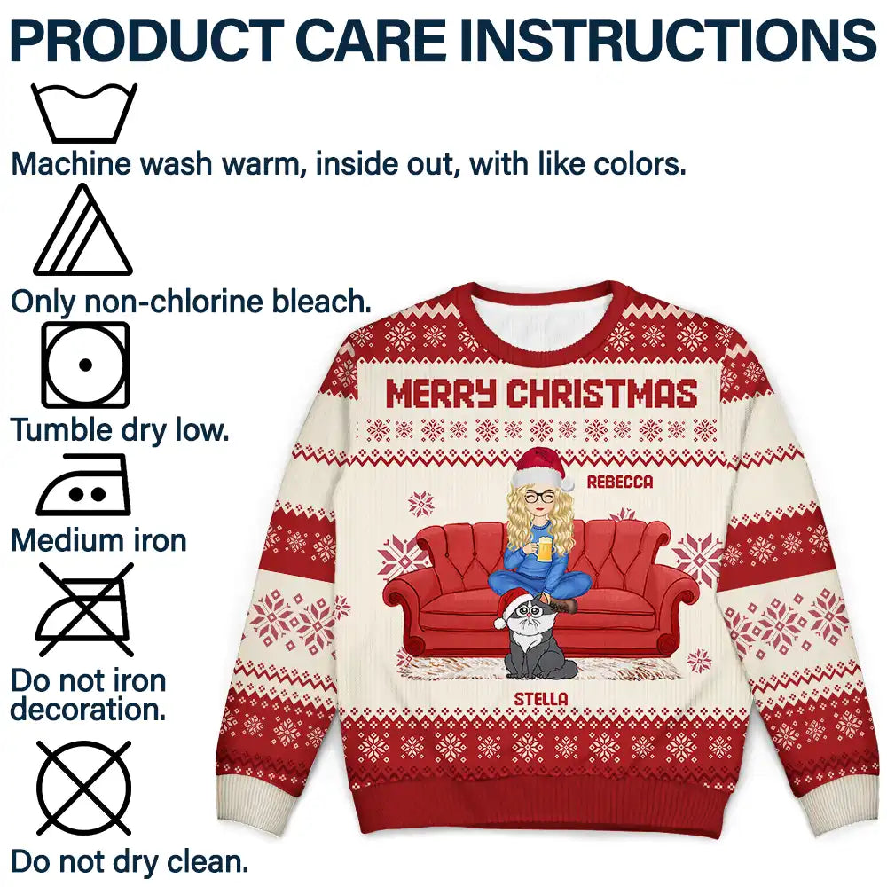 Christmas, Single Mom, Single Dad, Pet Lovers - Cartoon Single Mom Dad With Kids And Pets - Personalized Unisex Ugly Sweater