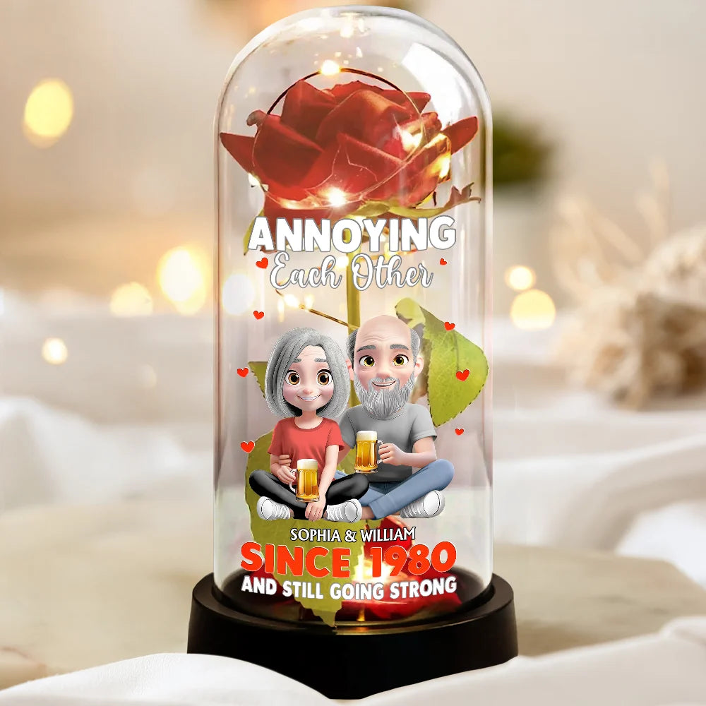 Gift For Couples,Gift For Husband,Gift For Wife,Gift For Boyfriend,Gift For Girlfriend - 3D Effect Couple Annoying Each Other - Personalized Everlasting Rose Dome Lamp
