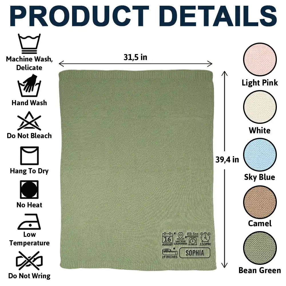 New baby,New Dad,New Mom,Happy - Newborn Baby First Year New Parents - Personalized Embroidered Knitted Baby Blanket