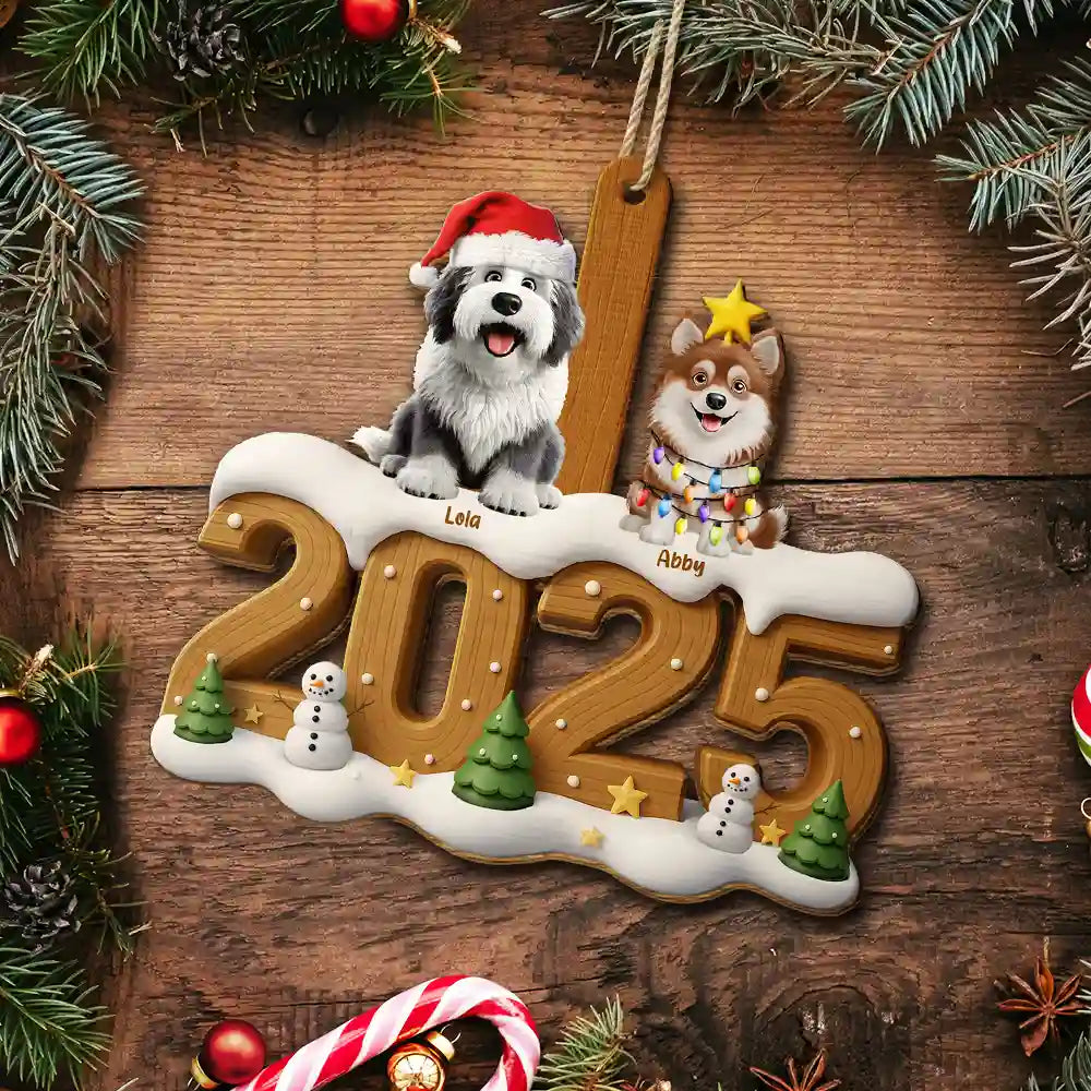Pet Lovers,Pet Mom,Pet Dad,Dog Lovers,Dog Mom,Dog Dad,Cat Lovers,Cat Mom,Cat Dad,Christmas - Christmas Cute 3D Effect Dog Cat - Personalized Custom Shaped Wooden Ornament