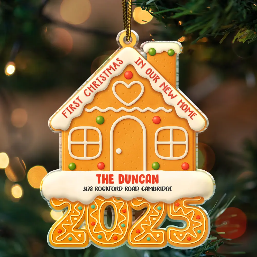 Christmas,Gift For Couples,Family - Gingerbread Style First Christmas In Our New Home 2025 - Personalized Custom Shaped Acrylic Ornament