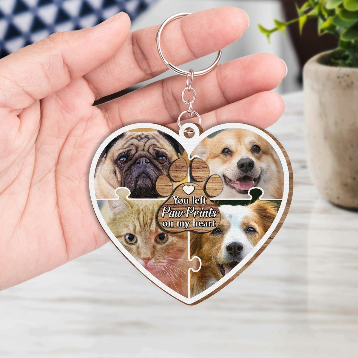 Custom Photo You Left Paw Prints On My Heart - Birthday, Loving Gift For Pet Lovers - Personalized Wooden Keychain