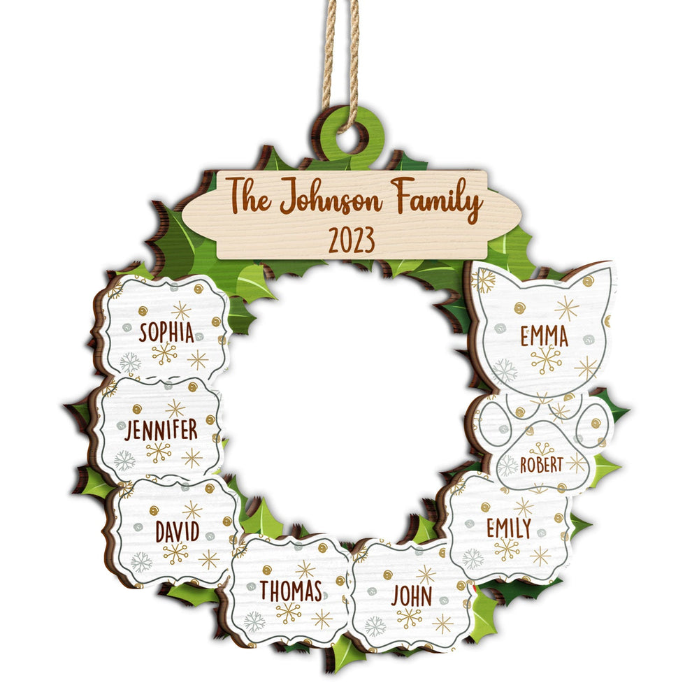 Garland Wreath Family - Christmas Gift For Family - Personalized 2-Layered Wooden Ornament