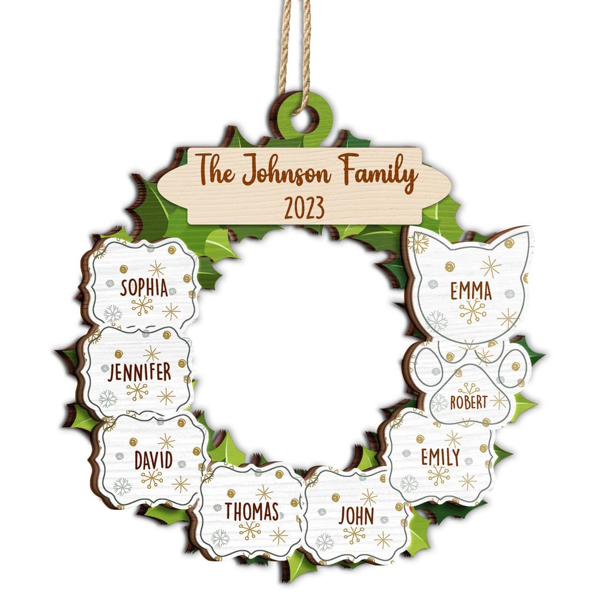 Garland Wreath Family - Christmas Gift For Family - Personalized 2-Layered Wooden Ornament