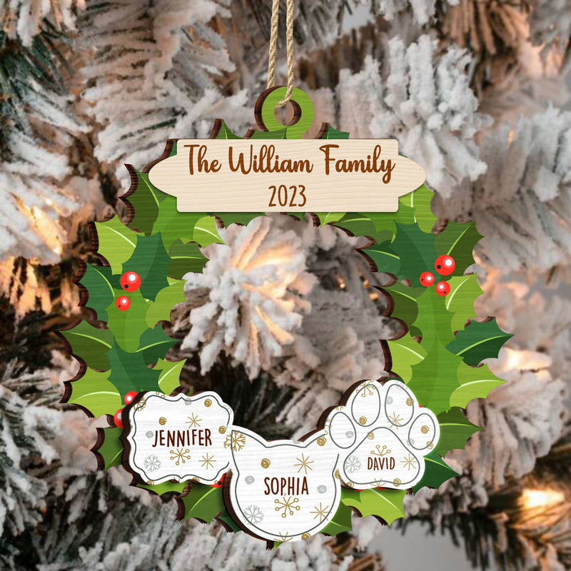 Garland Wreath Family - Christmas Gift For Family - Personalized 2-Layered Wooden Ornament