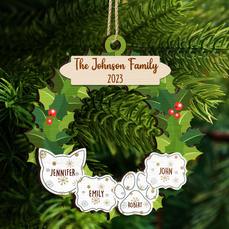 Garland Wreath Family - Christmas Gift For Family - Personalized 2-Layered Wooden Ornament