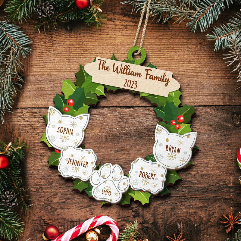 Garland Wreath Family - Christmas Gift For Family - Personalized 2-Layered Wooden Ornament