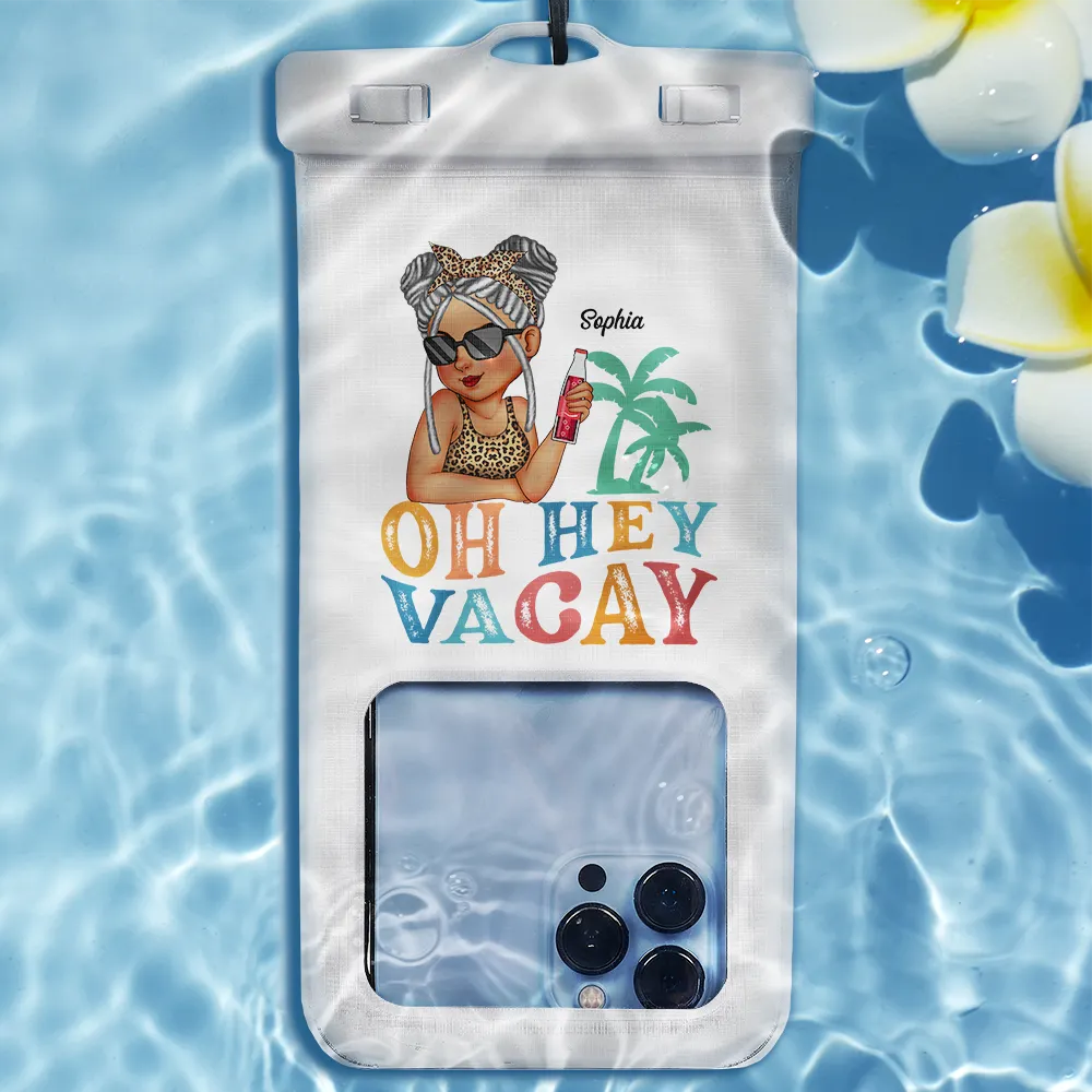 Oh Hey Vacay Turban Woman Summer Beach - Personalized Waterproof Phone Pouch