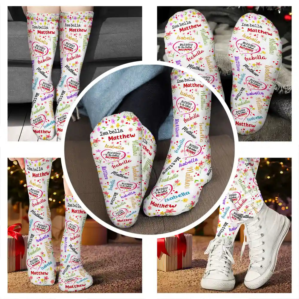 Gift For Grandma, Gift For Mother - Blessed To Be Called Grandma Nana - Personalized Socks