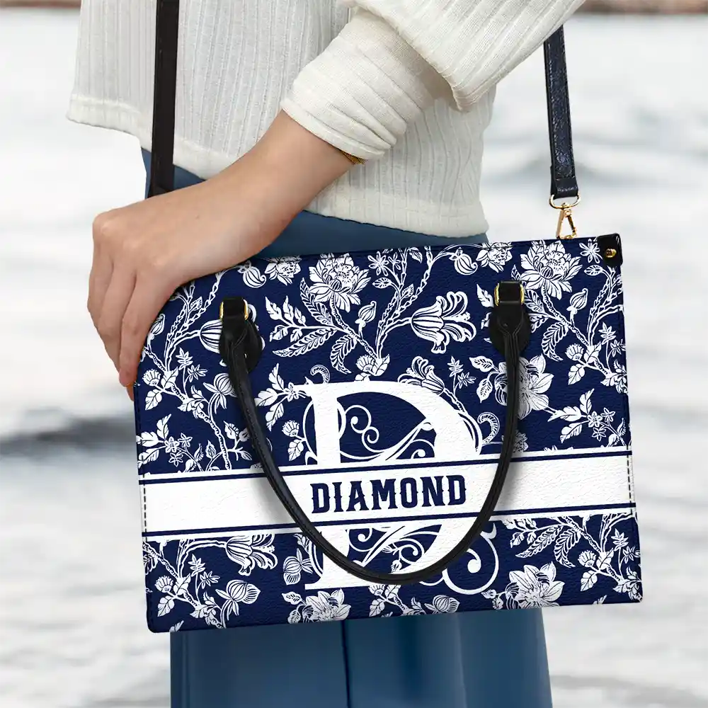 Monogram Style Floral Pattern - Personalized Leather Bag