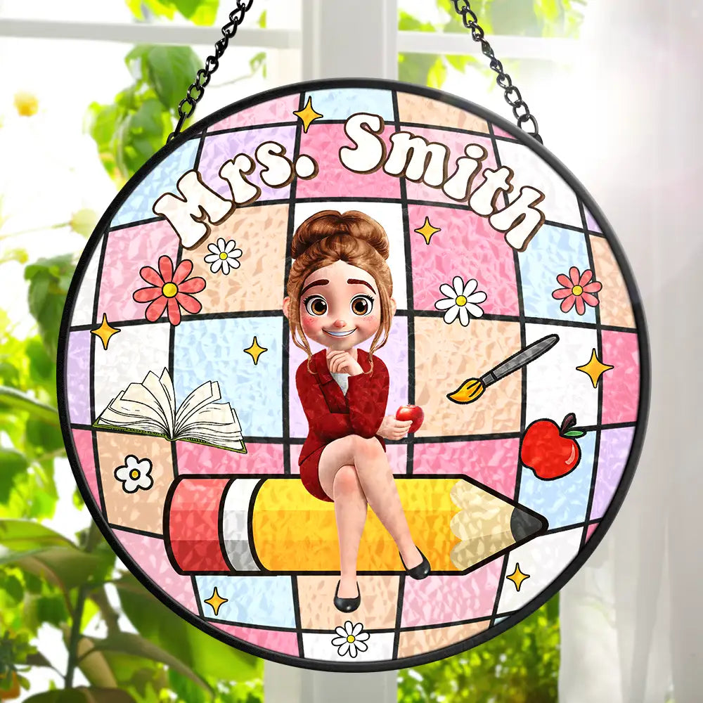Teacher Disco Ball - Personalized Stained Glass Window Hanging Suncatcher