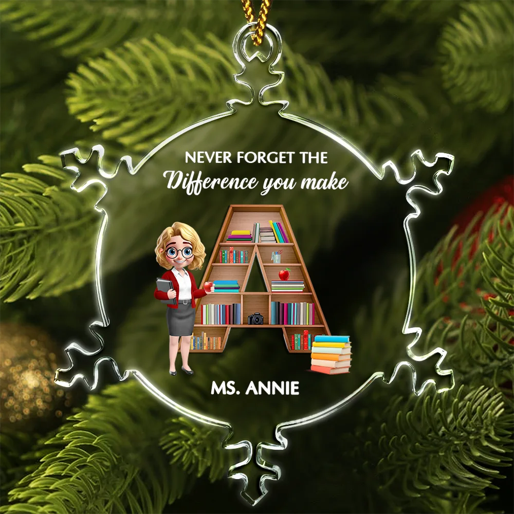 Thank You Teacher For The Difference You Make - Personalized Snowflakes Shaped Glass Ornament