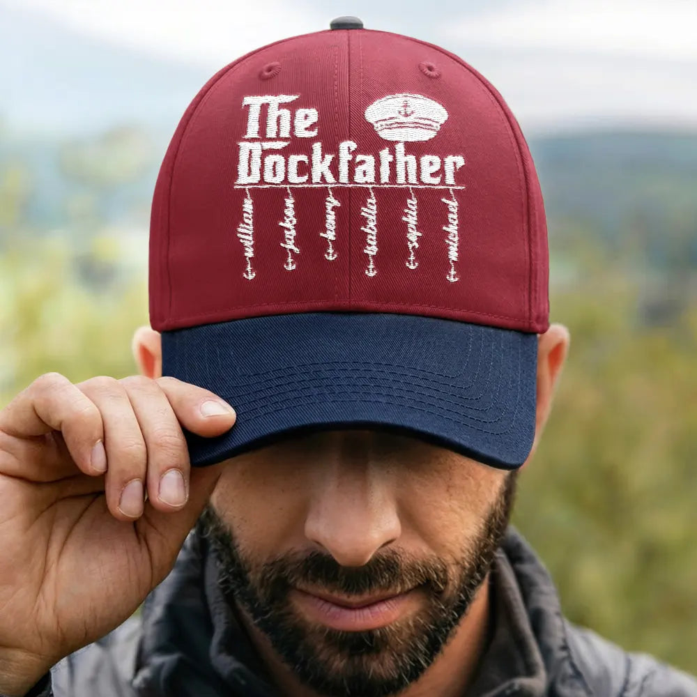 Gift For Father,Happy,Dad's Hobby,Non-Eng,Humorous - The Dockfather Nautical Dad Custom Kid Name - Personalized Embroidered Two Tone Cap