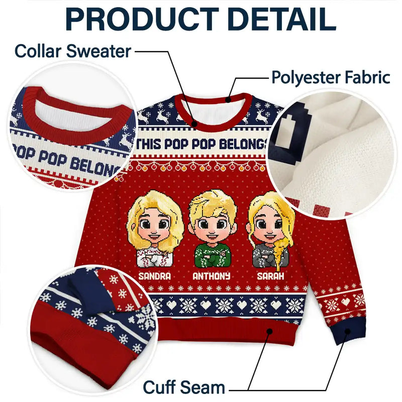 Gift For Grandpa,Funny,Christmas - This Grandpa Belongs To Grandkids Pixel Art - Personalized Unisex Ugly Sweater