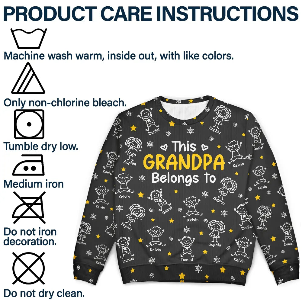 Gift For Grandpa,Gift For Grandma,Gift For Father,Gift For Mother - This Grandpa Grandma Belongs To Kids Pet - Personalized Unisex Ugly Sweater