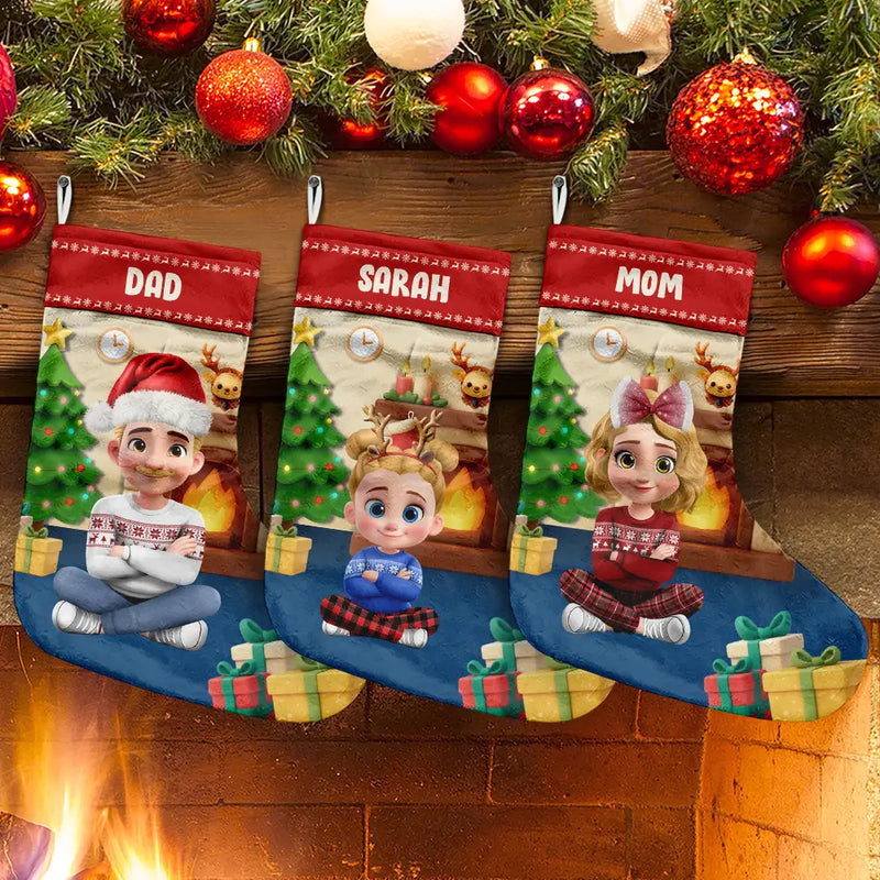 Christmas,Family,Gift For Kids,Parents - Together For Christmas 3D Effect Family Sitting - Personalized Christmas Stocking