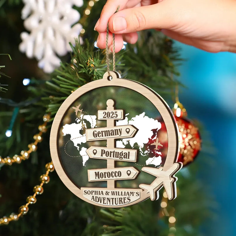 Travel,Christmas,Gift For Couples,Gift For Husband,Gift For Wife,Gift For Boyfriend,Gift For Girlfriend,Happy - Travel Couple Goal, Destination Of All Year - Personalized 2-Layered Mix Ornament