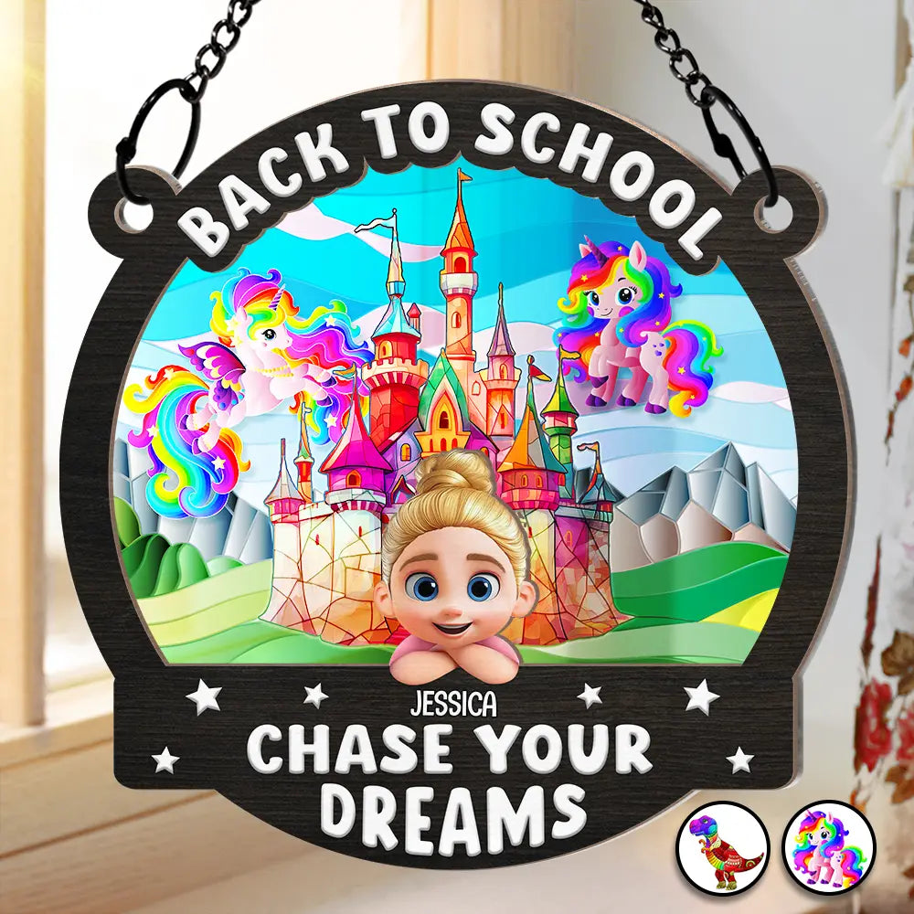 Unicorn Chase Your Dreams - Personalized Window Hanging Suncatcher Ornament