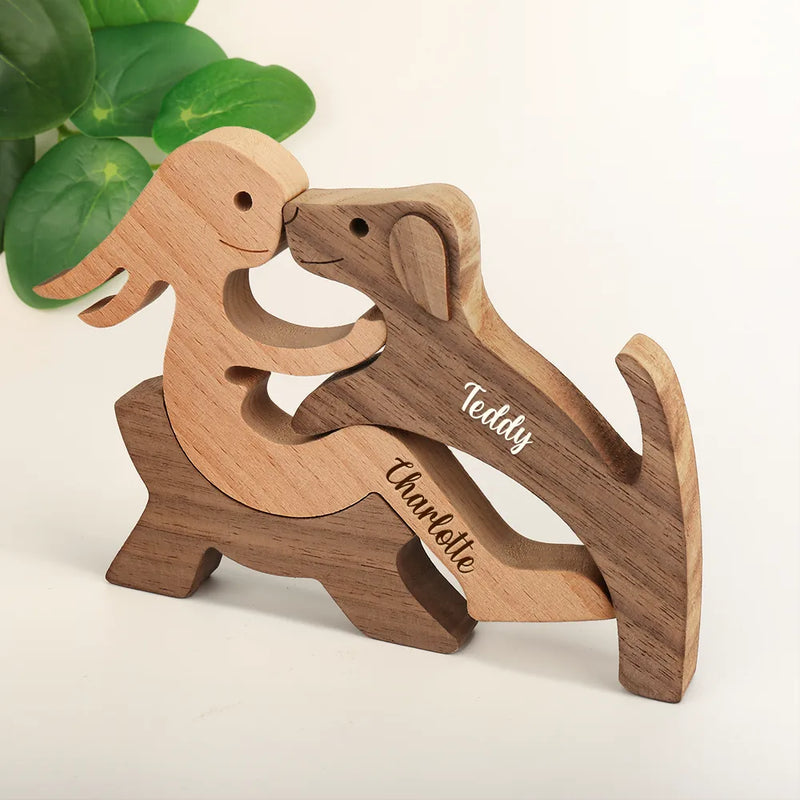 Pet Lovers, Dog Lovers - Custom Name Wooden Pet Carvings Carved Wood Decor Dog Lover - Personalized Wood Sculpture Table Ornament
