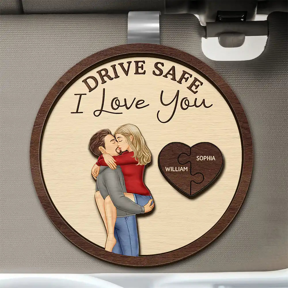 Gift For Couples, Gift For Husband, Gift For Wife, Gift For Boyfriend, Gift For Girlfriend  - Drive Safe I Love You Kissing Couples - Personalized Custom Shaped Car Visor Clip