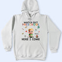 Gift For Kids,Gift For Grandkids,Back To School,Happy -  Watch Out Kindergarten Here I Come Sitting Kid - Personalized T Shirt
