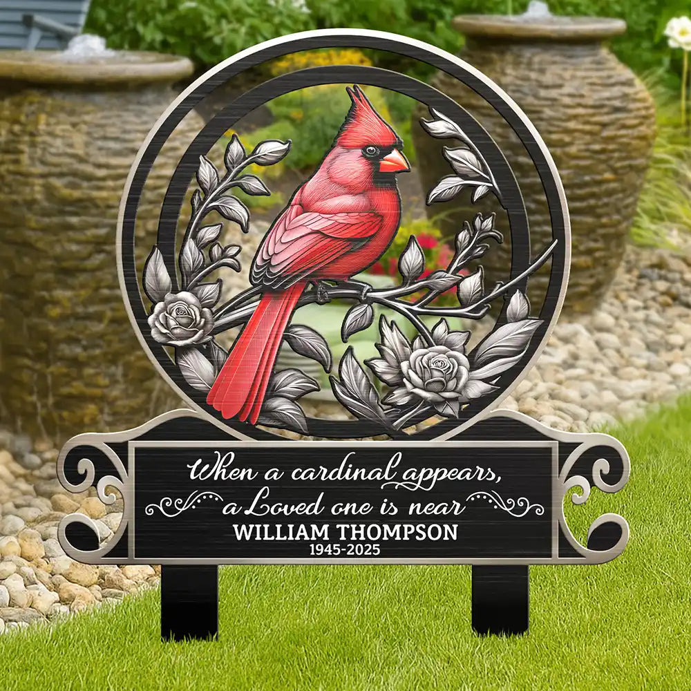 When Cardinals Appear - Personalized Metal Garden Stake