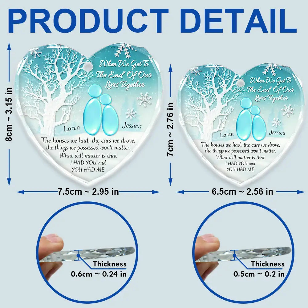 Gift For Couples,Old Couples,Gift For Husband,Gift For Wife,Gift For Boyfriend,Gift For Girlfriend,Love,Christmas - When We Get To The End - Personalized Heart Shaped Glass Ornament