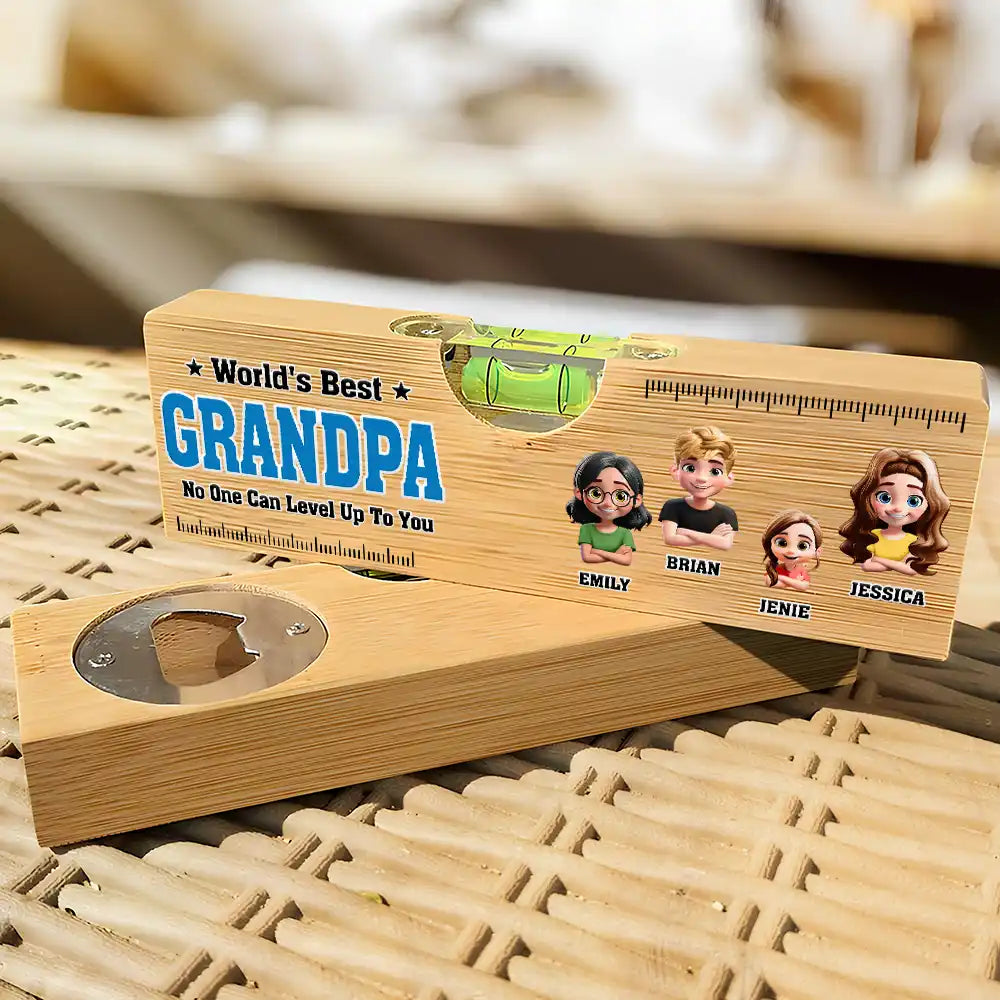 Gift For Father,Gift For Grandpa,Gift For Uncle,Funny - World Best Dad No One Level Up To You - Personalized Bottle Opener Wood Level
