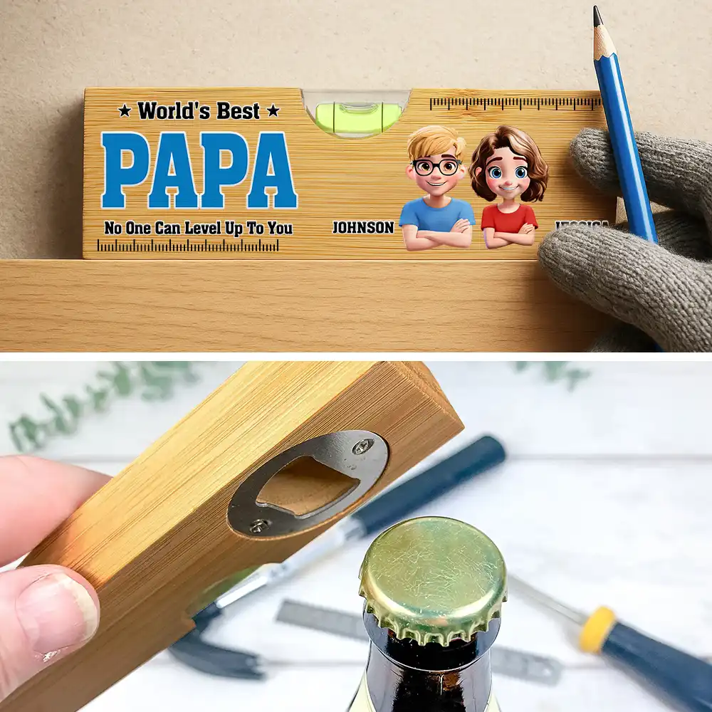 Gift For Father,Gift For Grandpa,Gift For Uncle,Funny - World Best Dad No One Level Up To You - Personalized Bottle Opener Wood Level