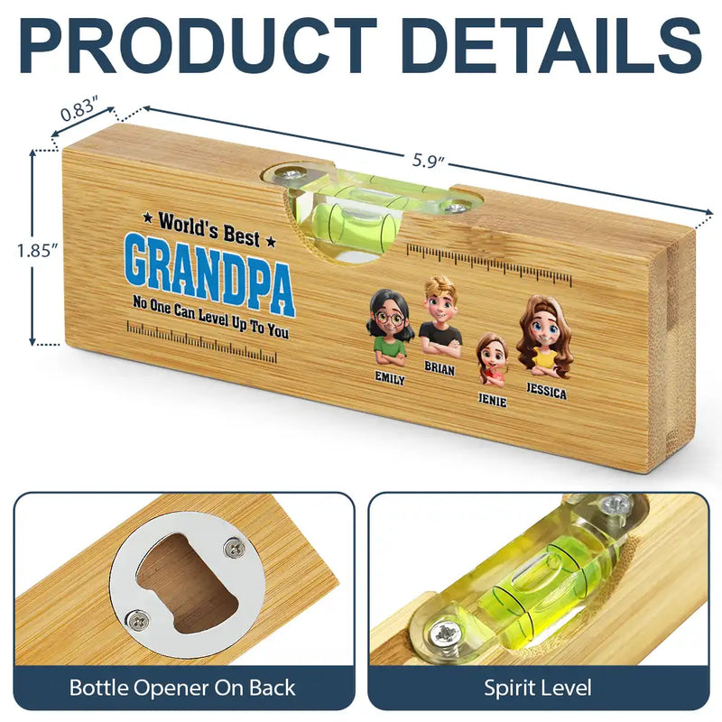 Gift For Father,Gift For Grandpa,Gift For Uncle,Funny - World Best Dad No One Level Up To You - Personalized Bottle Opener Wood Level