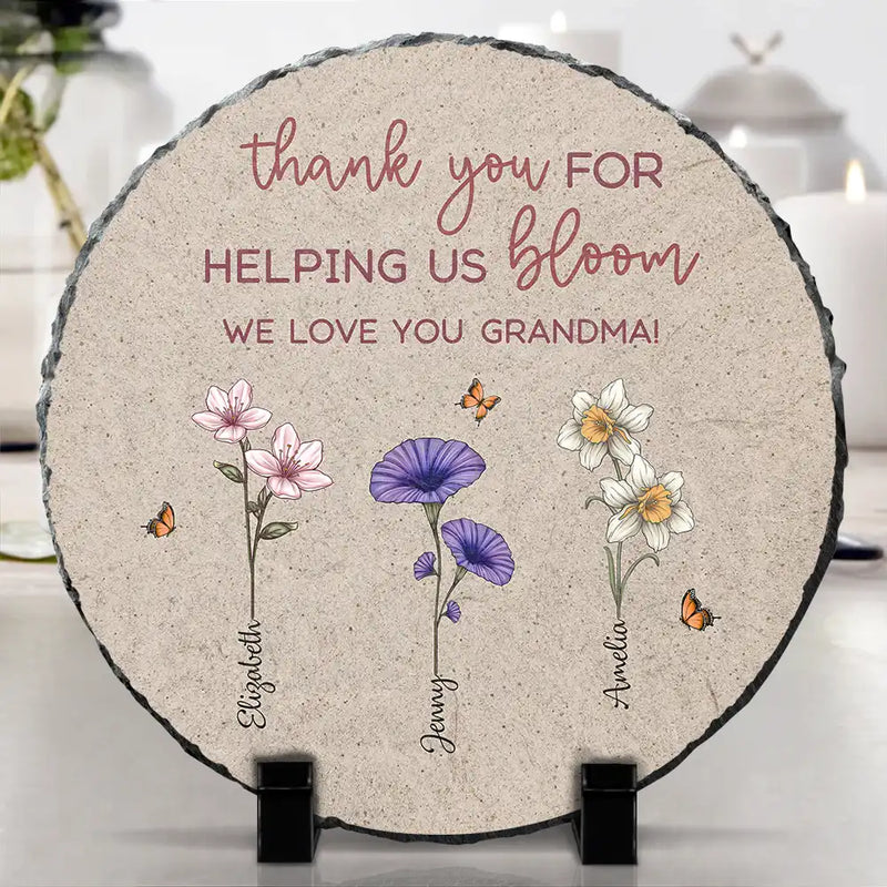 Gift For Grandma, Gift For Mother, Gift For Women - Thank You For Helping Us Bloom Grandma Mom Birth Flowers - Personalized Circle Memorial Garden Stone