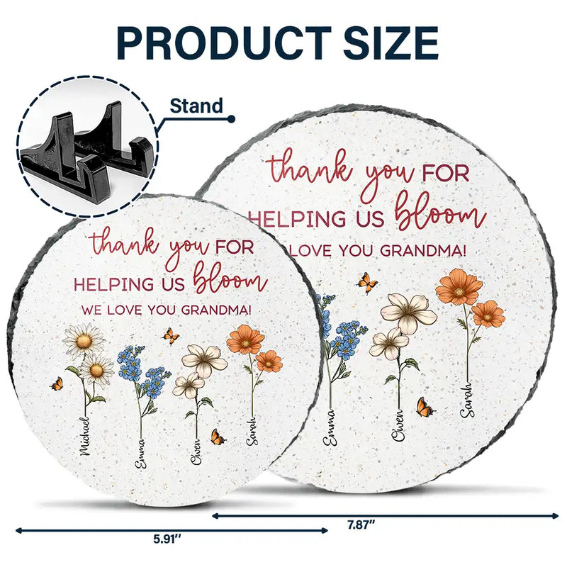 Gift For Grandma, Gift For Mother, Gift For Women - Thank You For Helping Us Bloom Grandma Mom Birth Flowers - Personalized Circle Memorial Garden Stone
