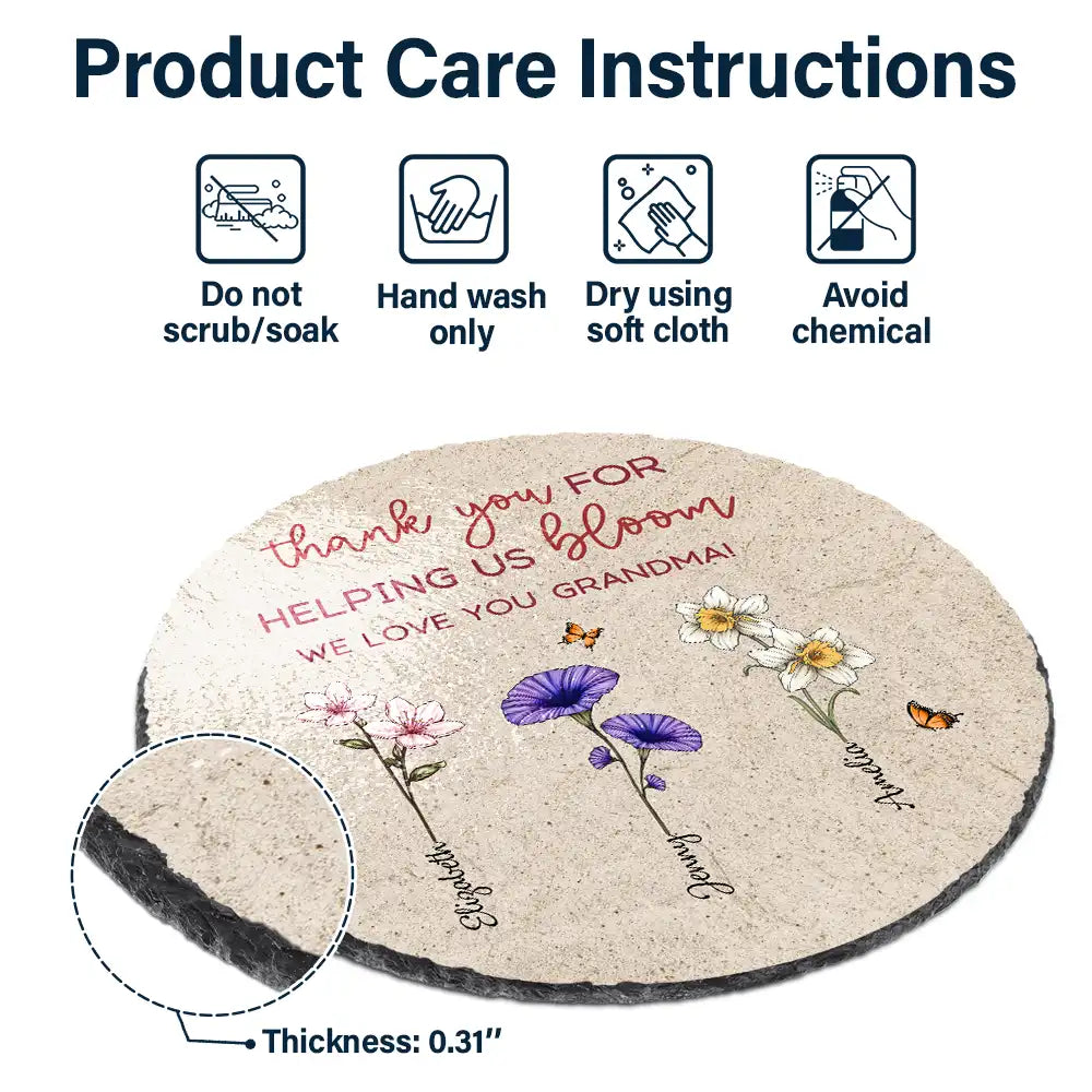 Gift For Grandma, Gift For Mother, Gift For Women - Thank You For Helping Us Bloom Grandma Mom Birth Flowers - Personalized Circle Memorial Garden Stone