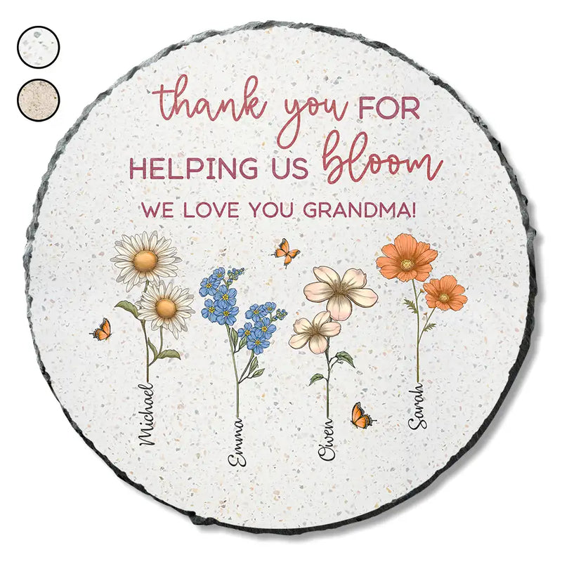 Gift For Grandma, Gift For Mother, Gift For Women - Thank You For Helping Us Bloom Grandma Mom Birth Flowers - Personalized Circle Memorial Garden Stone