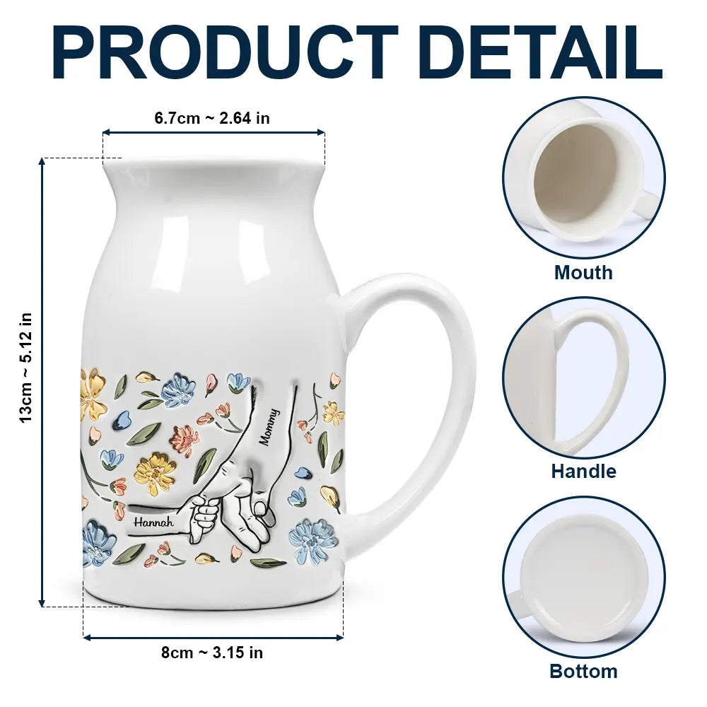 Gift For Grandma, Gift For Mother - Hand In Hand I Will Always Protect You Mom Nana - 3D Inflated Effect Printed Vase, Personalized Ceramic Flower Vase