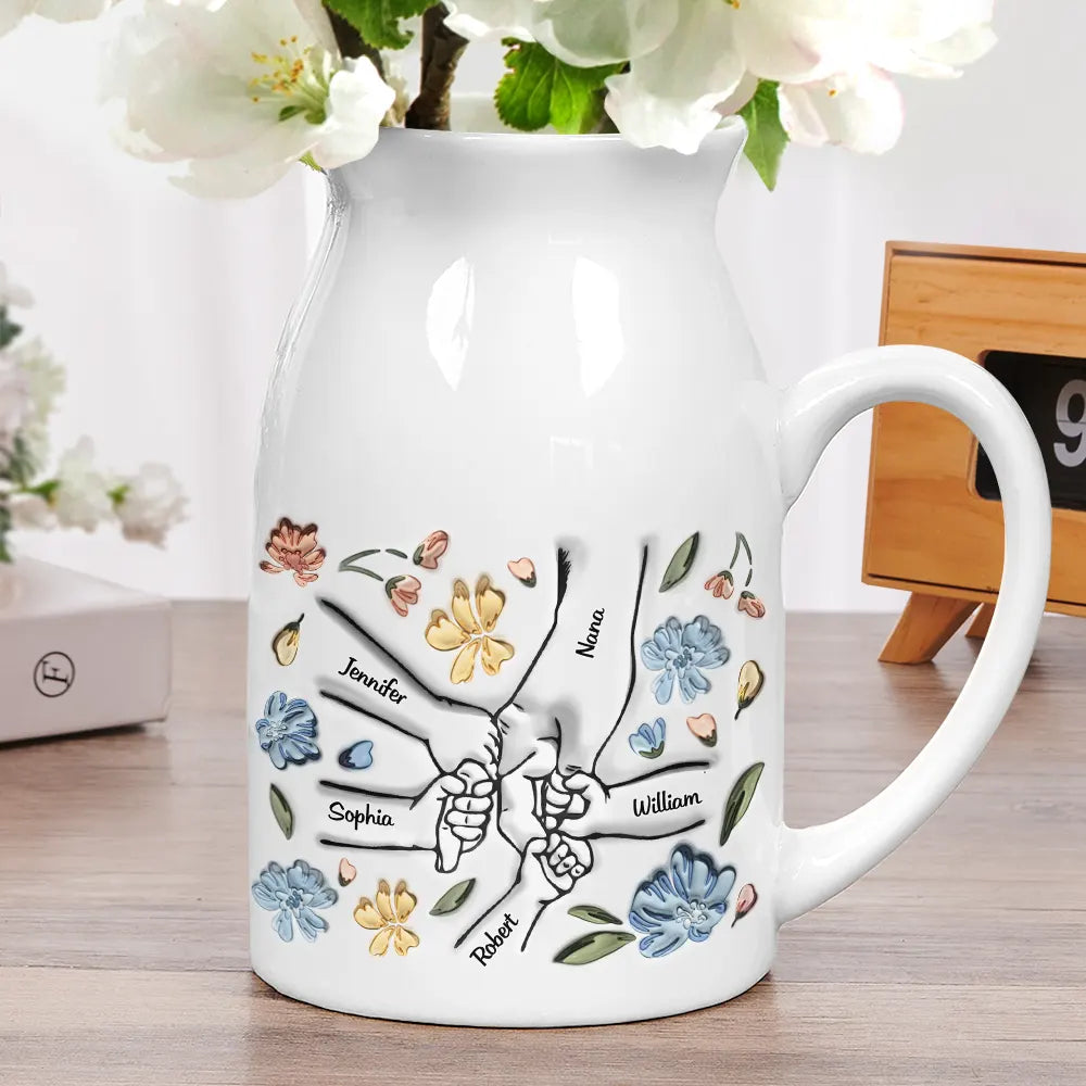 Gift For Grandma, Gift For Mother - Hand In Hand I Will Always Protect You Mom Nana - 3D Inflated Effect Printed Vase, Personalized Ceramic Flower Vase
