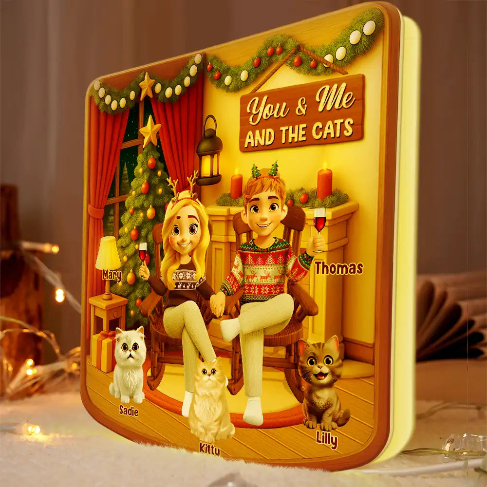 Gift For Couples,Dog Couple,Cat Couple,Pet Couple,Pet Lovers,Dog Lovers,Cat Lovers,Christmas,Happy - You And Me And The Dogs Cats - Personalized Custom Shaped Light Box